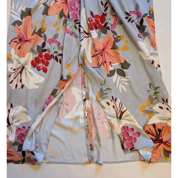 Boston Proper Sz 18 Floral Satin Sequin Kimono Dress Ethereal Feminine Glam - Picture 7 of 13